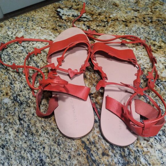Loeffler Randall Heartla Ankle Wrap Sandal Open Toe Strappy Flat Red Women's 6 - Picture 5 of 9